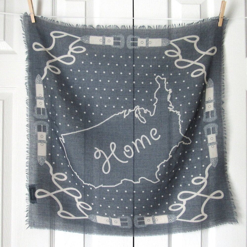 SONOMA Cotton HOME USA Outline SCARF Blue and White Fringed Belts Map Outline